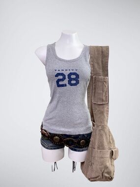 Vintage 2000s Old Navy Grey Ribbed Varsity Graphic Tank Top